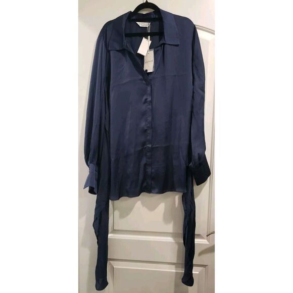 Estelle Ryder Wrap Shirt Blouse 3X 20W Button Front Collared Navy Blue NWT - Picture 8 of 12
